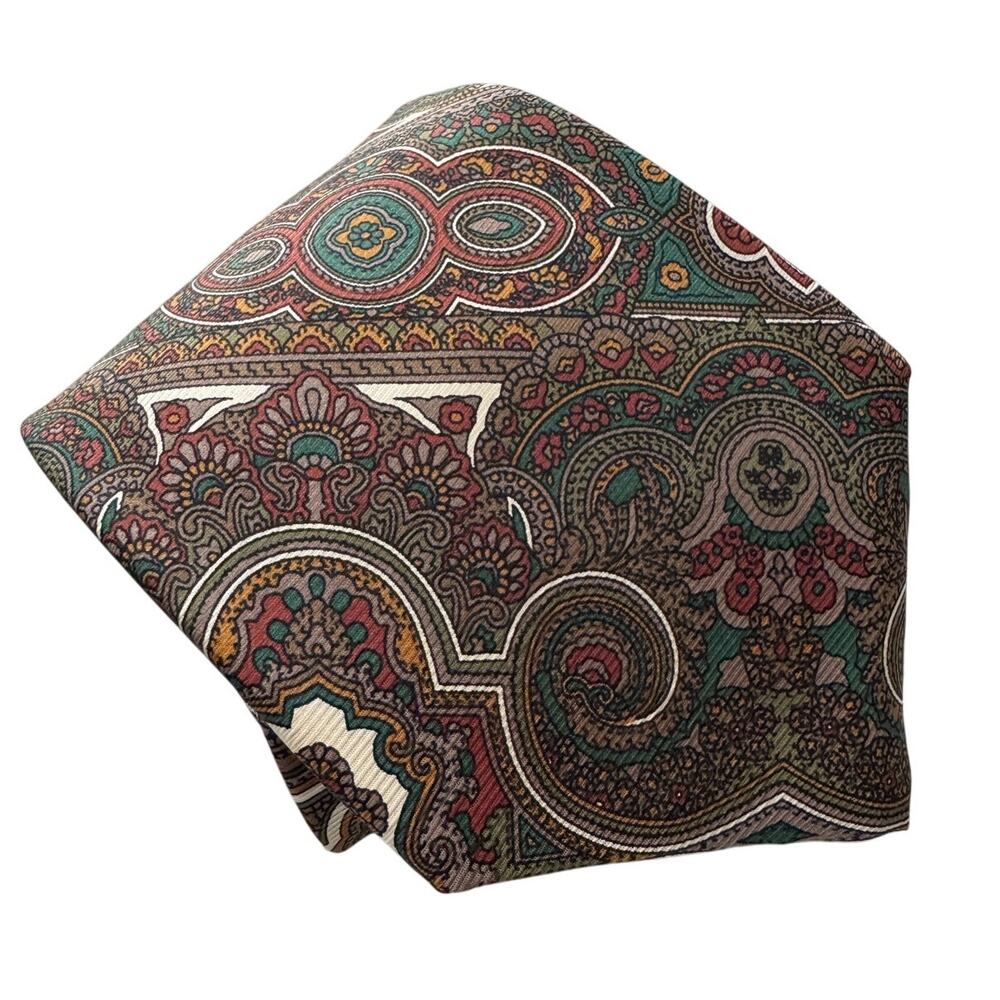 Vintage Oleg Cassini 100% silk classic paisley tie olive teal green gold 3.75" w